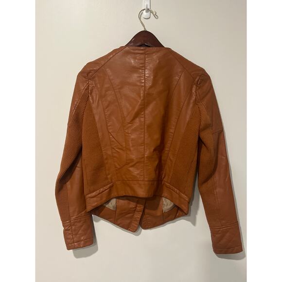 Cognac Vegan Leather Biker Jacket, Size Small, KB383hang - Picture 6 of 6